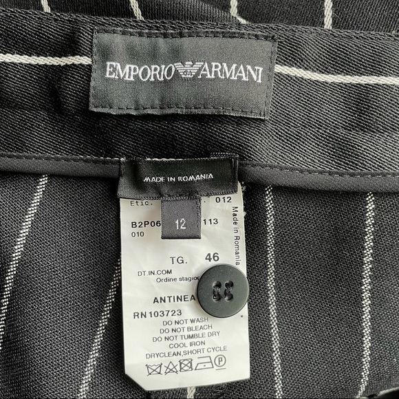 Emporio Armani Trousers Wool Pants Dressy Work Career Black White Stripe Size 12 - Picture 6 of 6